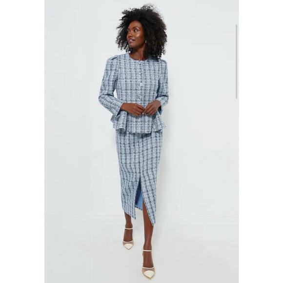 Tuckernuck Dorset Blue Tweed Mae Skirt Suit Set Blazer Jacket Career Size XL